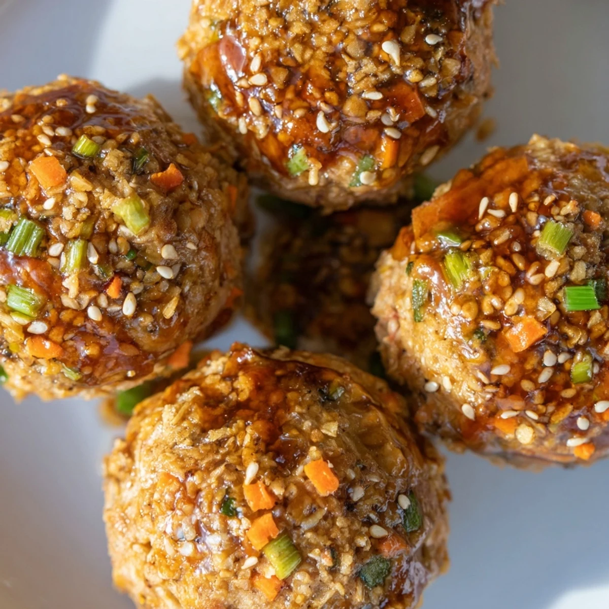 Savory turkey muffins drizzled with teriyaki sauce, perfect for a hearty snack.  
