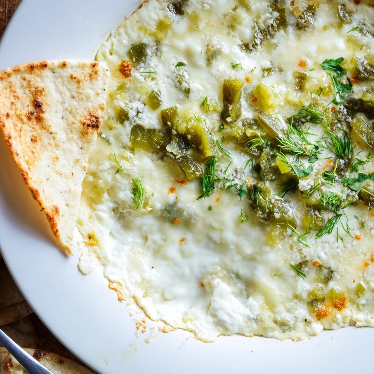 Gooey, cheesy Dill Pickle Queso Fundido Dip, perfect for game day gatherings.  