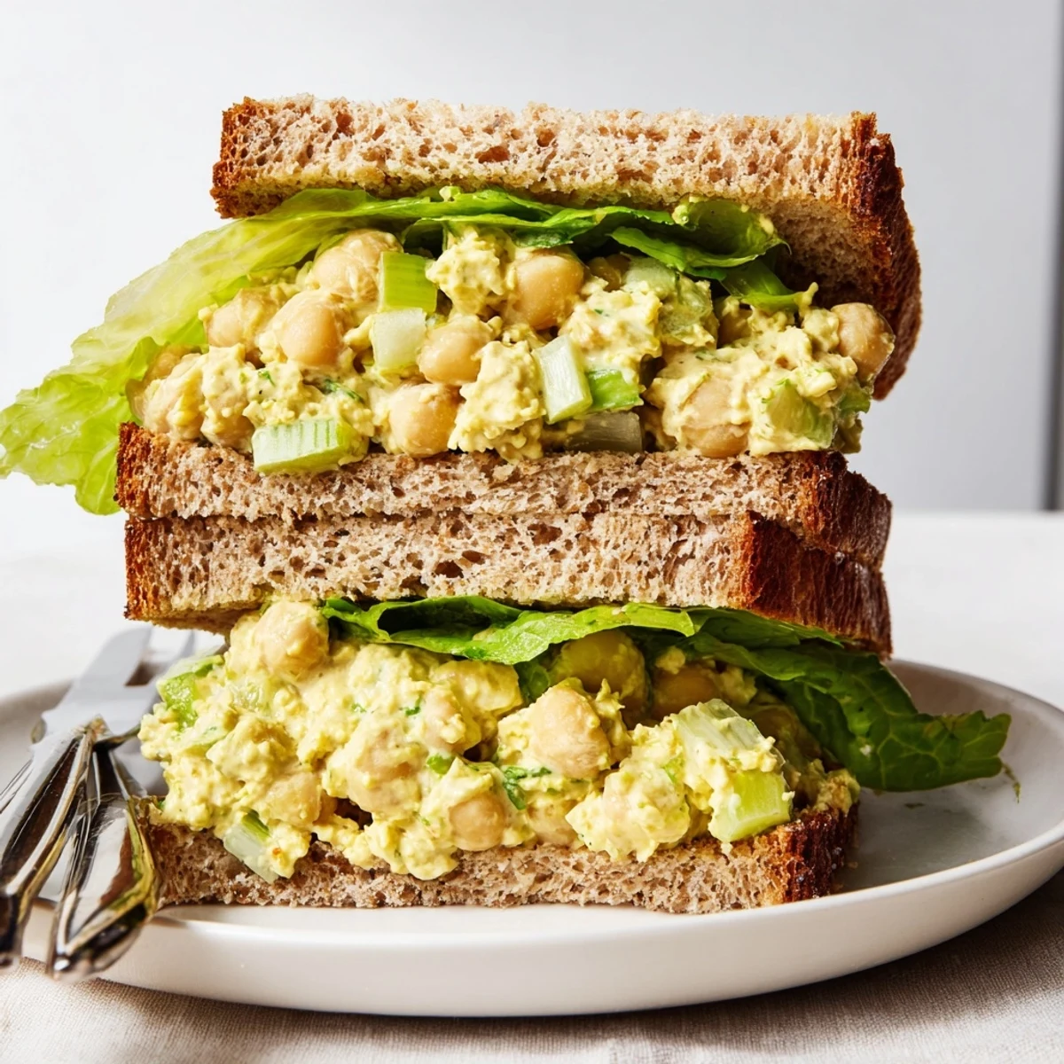 Delicious chickpea salad sandwich, bursting with flavor and nutritious ingredients, ready to enjoy.