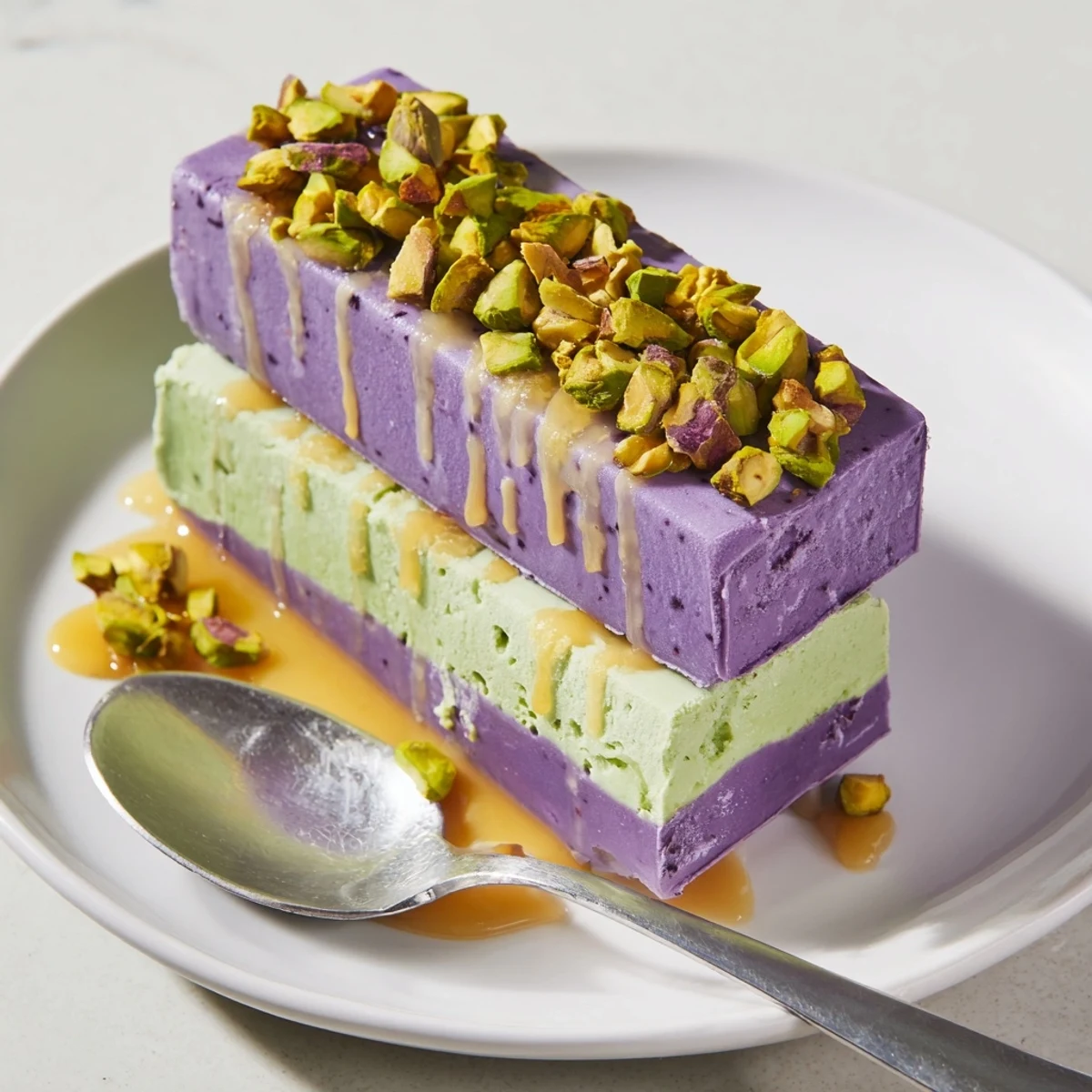 Creamy ube & pistachio ice cream bars, perfect summer treat, colorful and delicious.  