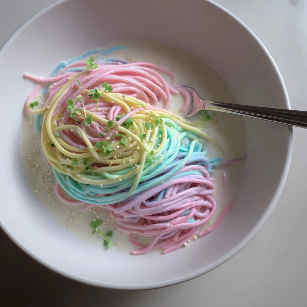 Whimsical Neon Noodle Cloud, a delightful fusion of bright colors and creamy goodness.