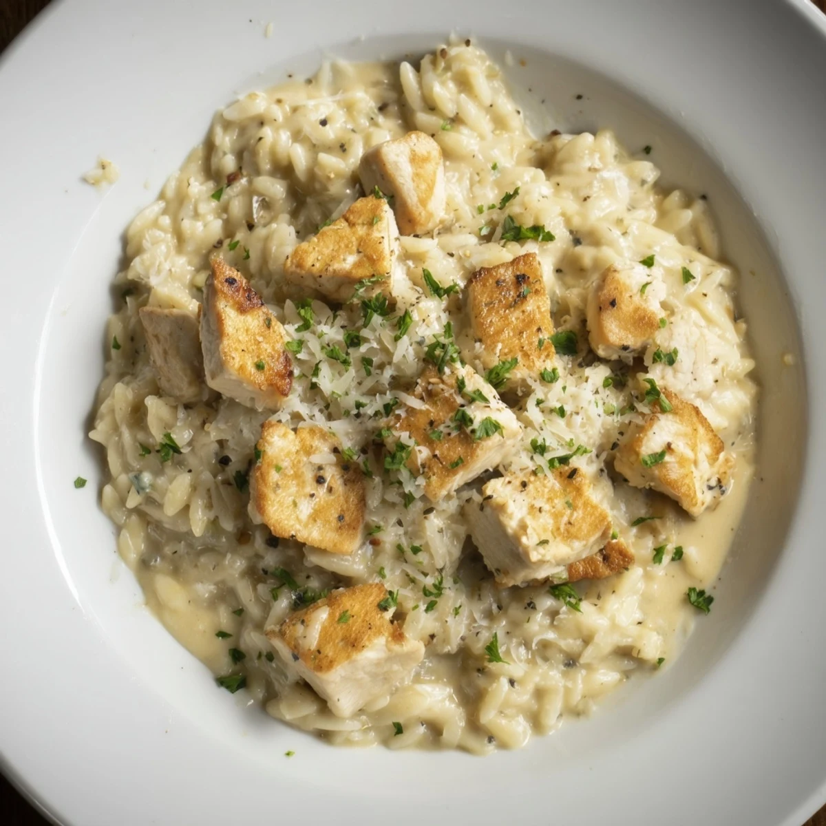 Golden chicken and orzo pasta swim in a rich Cajun Alfredo sauce of the One-Pot dish.