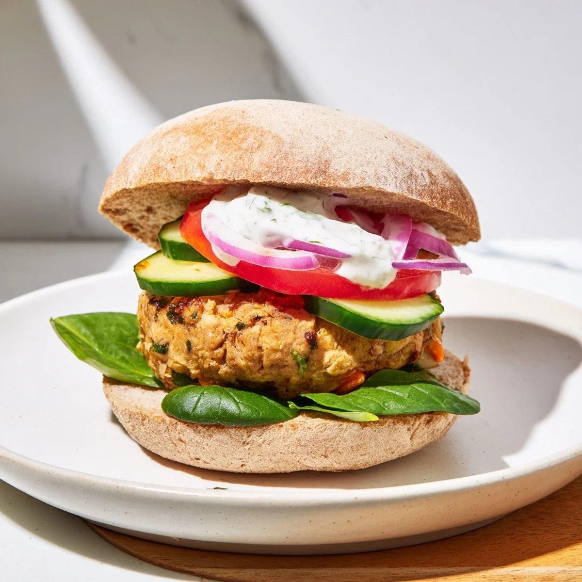 Golden-brown Healthy Baked Chicken Sliders, stacked high with fresh toppings and creamy yogurt sauce.
