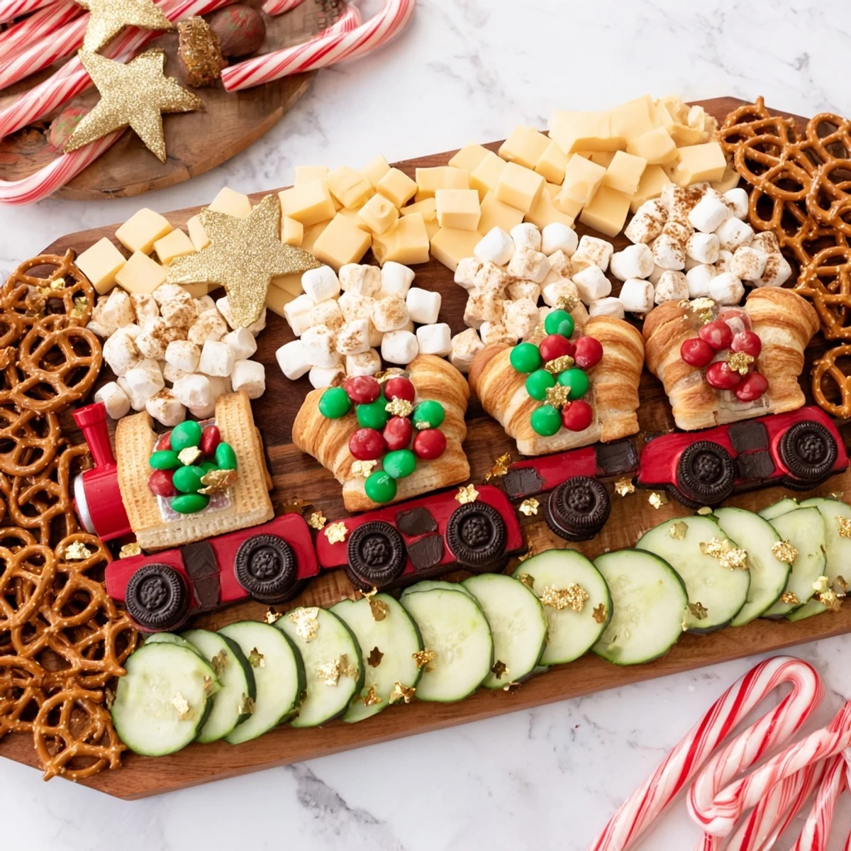 Holiday Polar Express Train Treat Board: savory and sweet snacks create a magical, delicious treat for all.