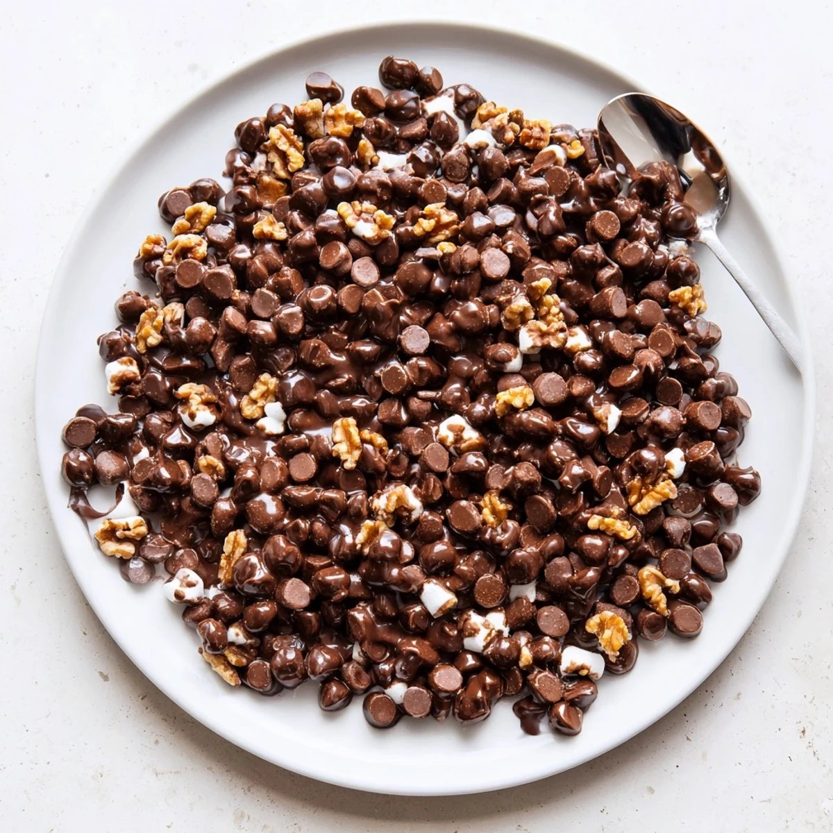 See the melted chocolate chips clinging to puffy marshmallows in this quick, easy dessert.