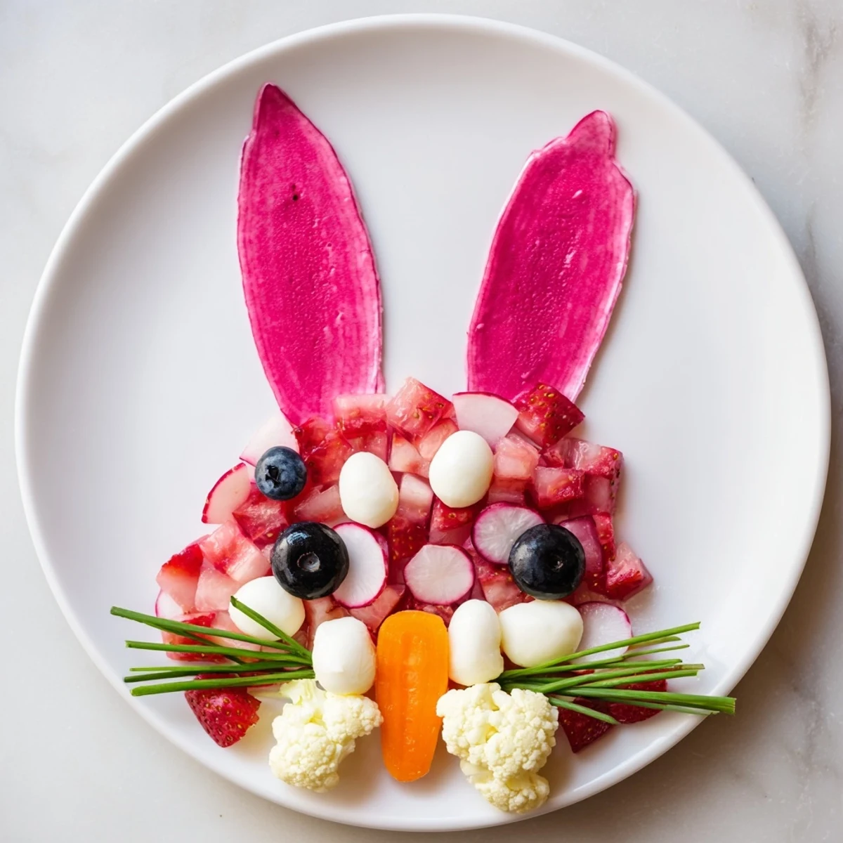Bunny Silhouette appetizer with vibrant pink and white fillings, perfect for spring parties.