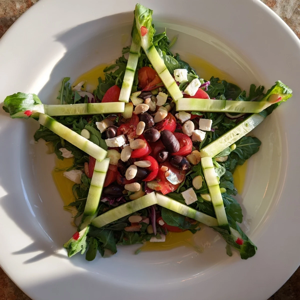 Vibrant Star of David salad platter, with colorful vegetables arranged for a festive appetizer.