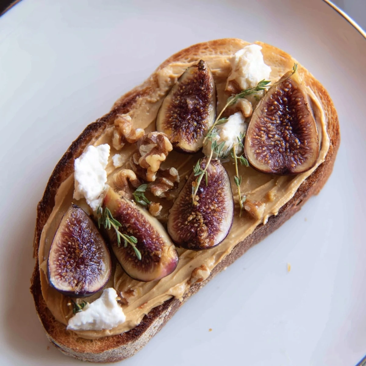 Beautiful Royal Tapestry appetizer with layers of pâté, sweet figs, garnished with thyme.