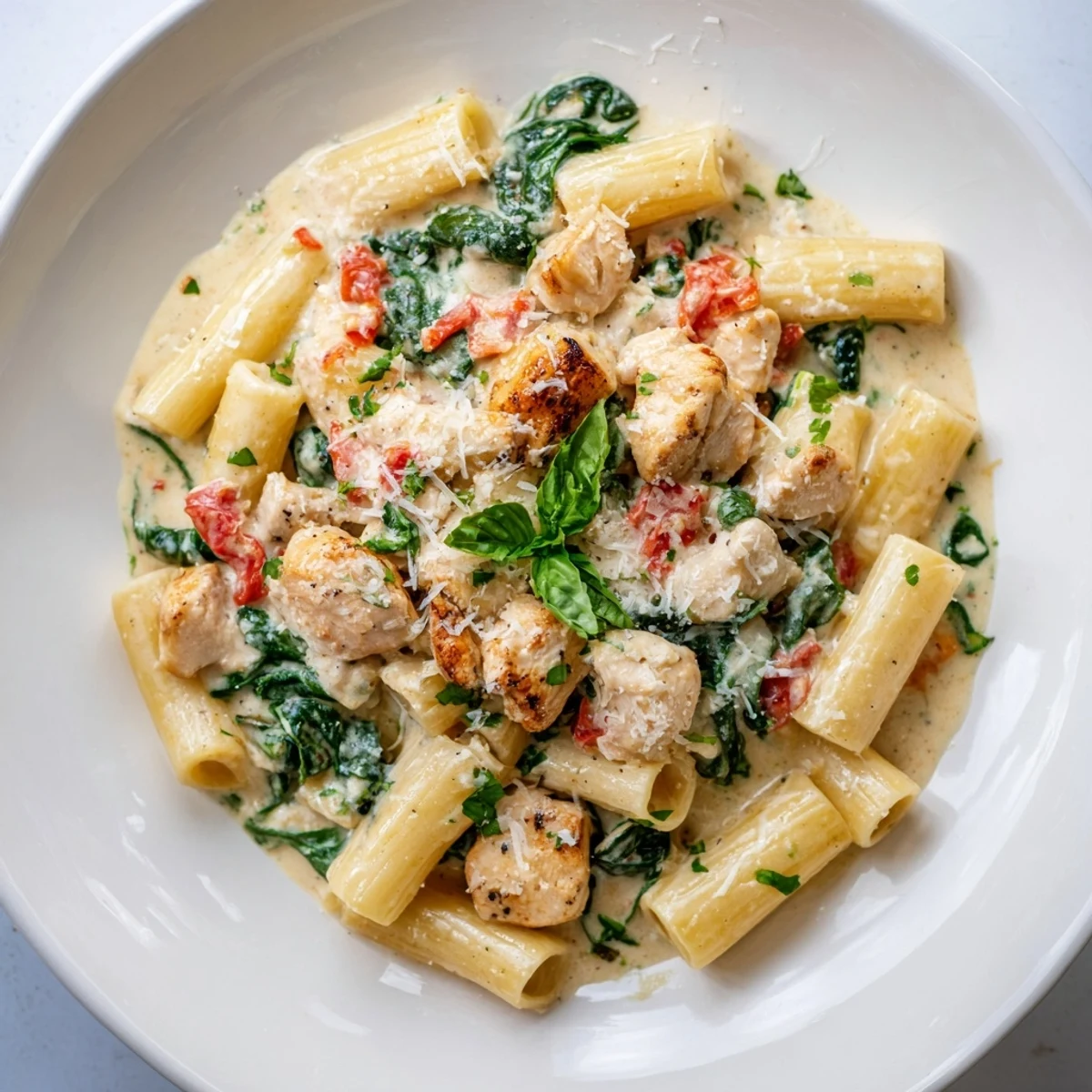 Creamy, golden Budget-Friendly Marry Me Chicken Pasta with tender chicken, ready to eat.