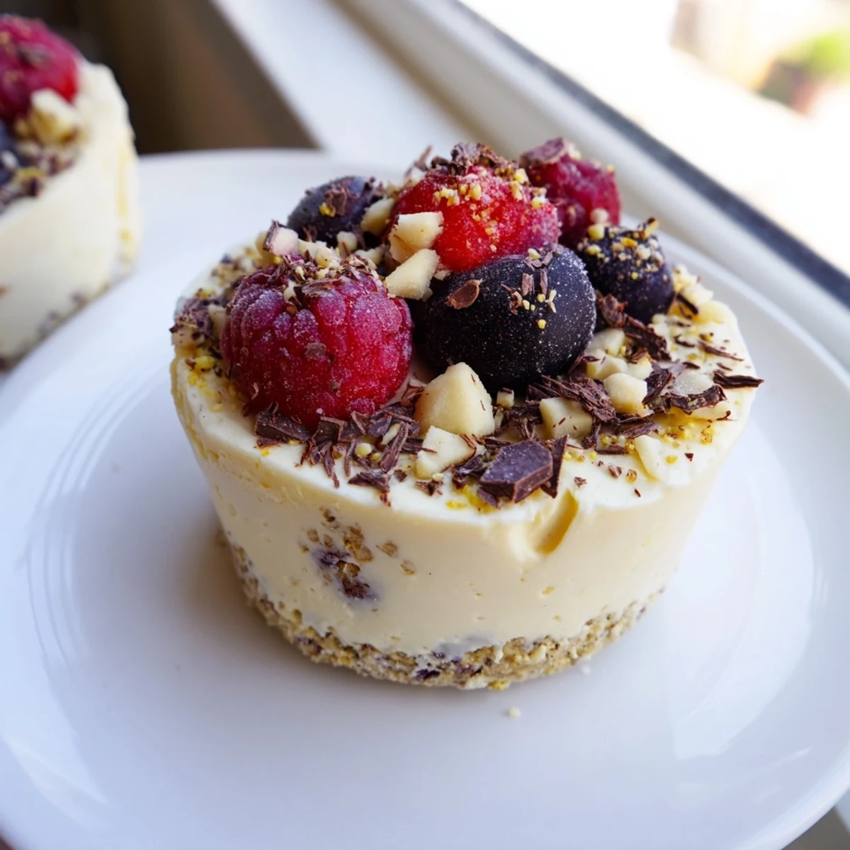 Protein Cheesecake Cups boasting a perfect balance of creamy cheesecake and crunchy base, garnished with fresh berries.