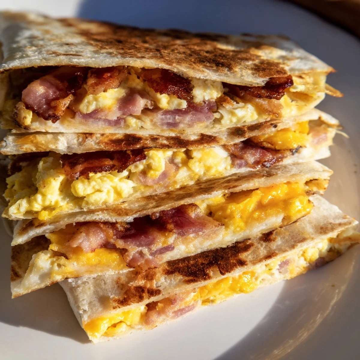 A beautifully folded Breakfast Crunchwrap Hack shows a savory, handheld breakfast filled with flavorful ingredients and textures.