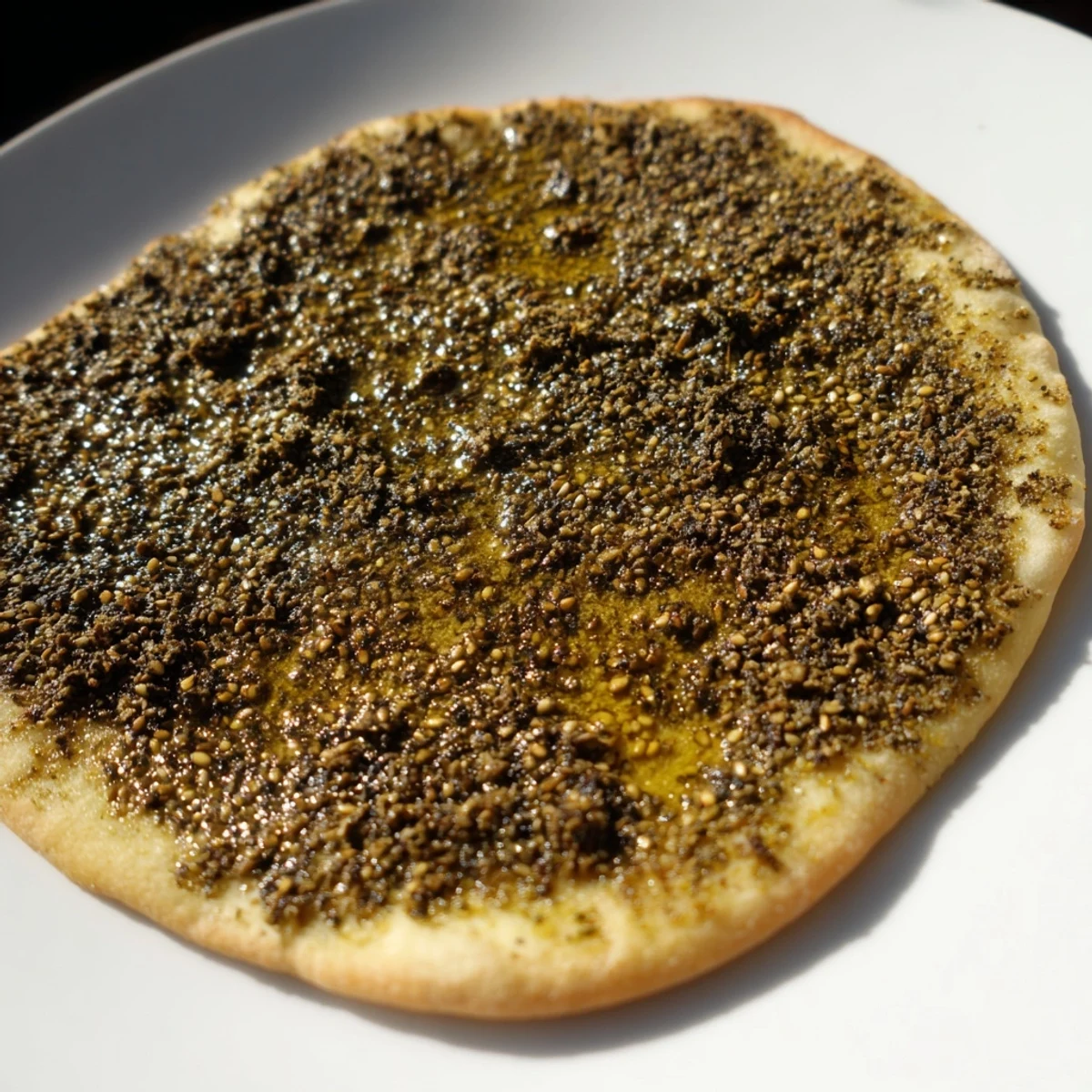 A close-up shot of a warm, aromatic Levantine Zaatar Bread, perfect for dipping and sharing.