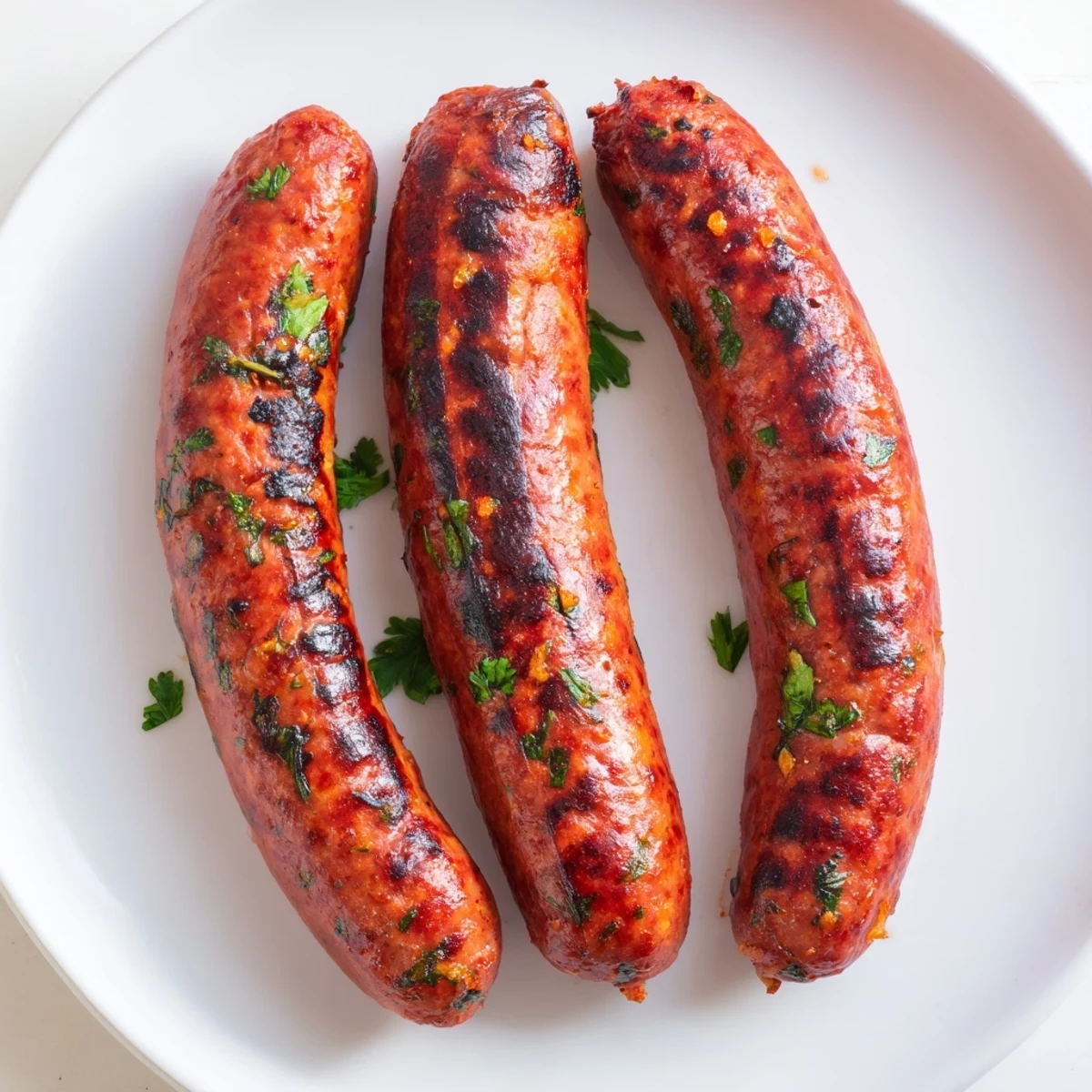 Juicy Tunisian Merguez sausage links, spiced beef and lamb, cooked to perfection on a hot grill.