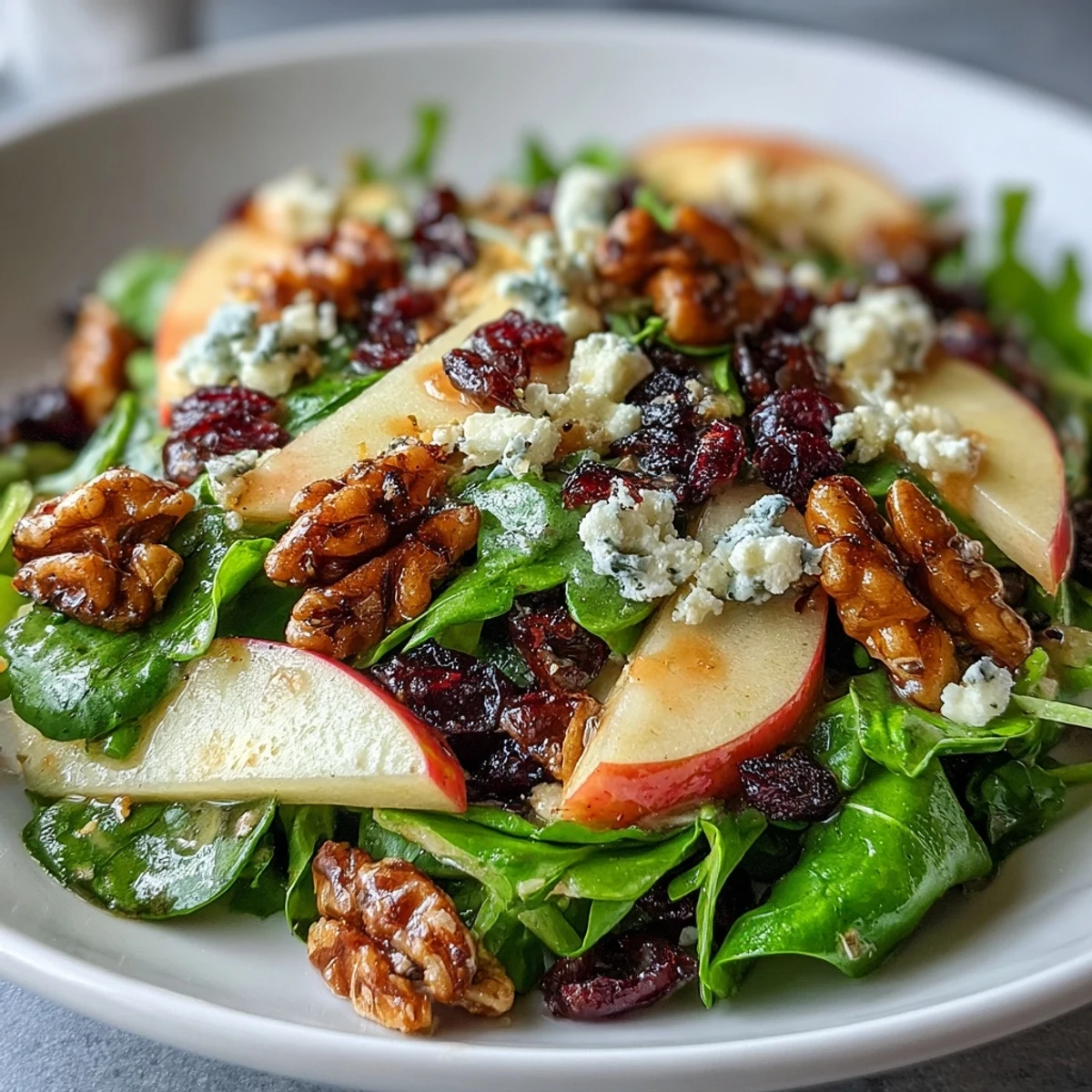 Fresh mixed greens topped with apple slices, walnuts, and crumbled goat cheese in this easy Mixed Greens and Apple Bowl for a light lunch.