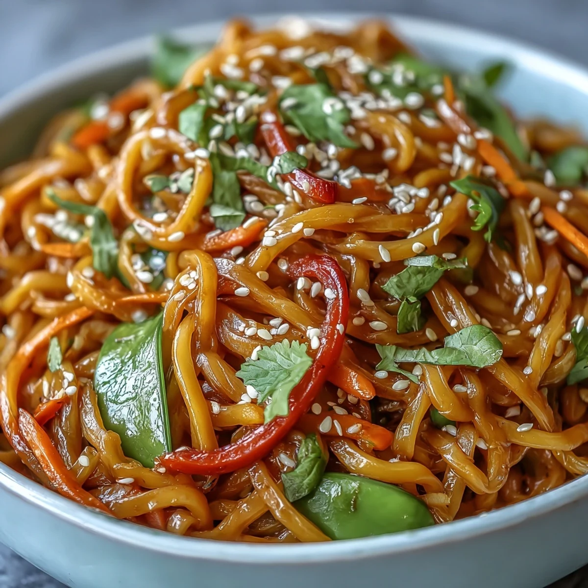 Two colorful servings of the easy vegan shirataki noodle bowl with julienned carrots and green onions, ready to enjoy as a low-carb Asian fusion main dish.  