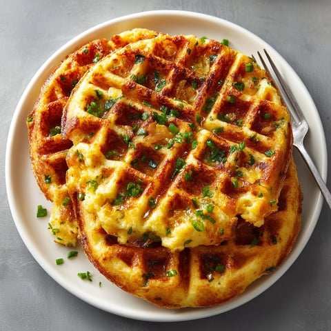Golden Cheddar Jalapeño Cornbread Waffles fresh off the waffle iron, ready for syrup.