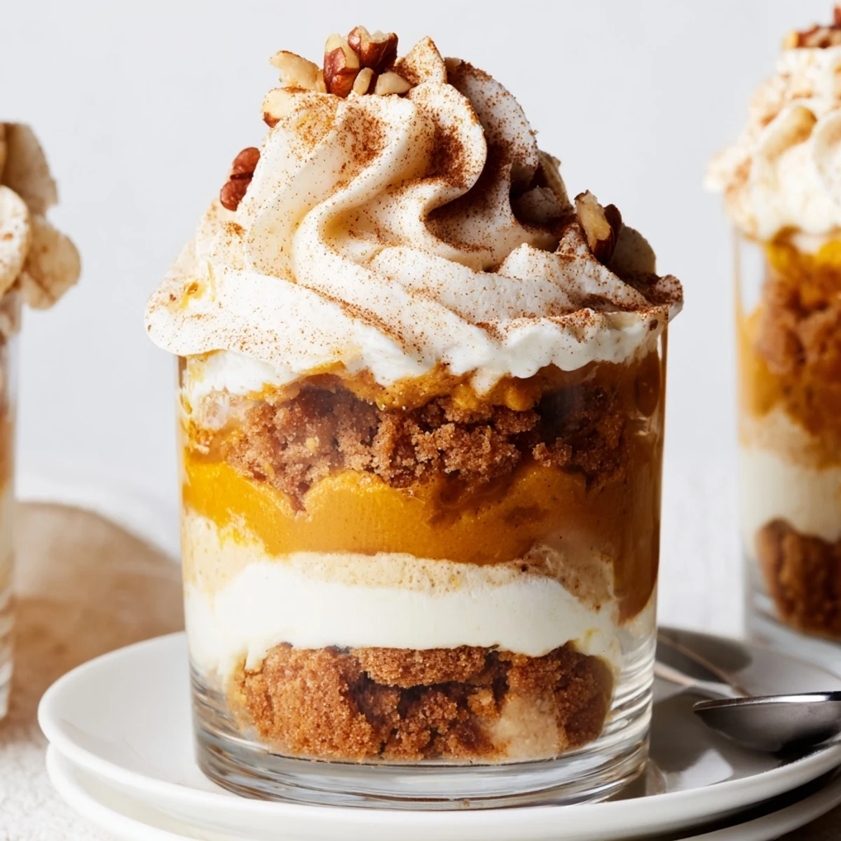 Delicious Thanksgiving Dessert Shooters layered with creamy pumpkin and rich cheesecake.  