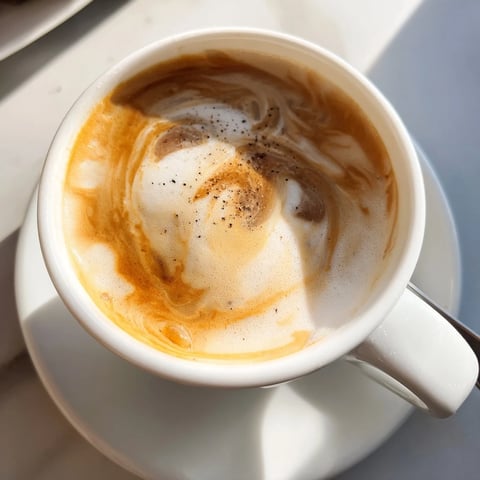 Creamy Onion Latte topped with frothy milk and caramelized onion sweetness.  