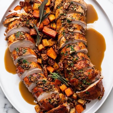 Golden-brown Chains of the Mayflower Thanksgiving main course, with roasted root vegetables and turkey.