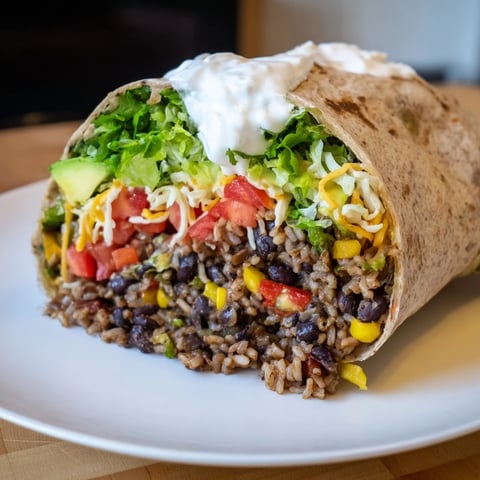 Steaming Smoky Black Bean Burrito, overflowing with vegetables, ready for a satisfying, healthy meal.