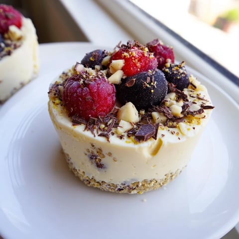 Protein Cheesecake Cups boasting a perfect balance of creamy cheesecake and crunchy base, garnished with fresh berries.