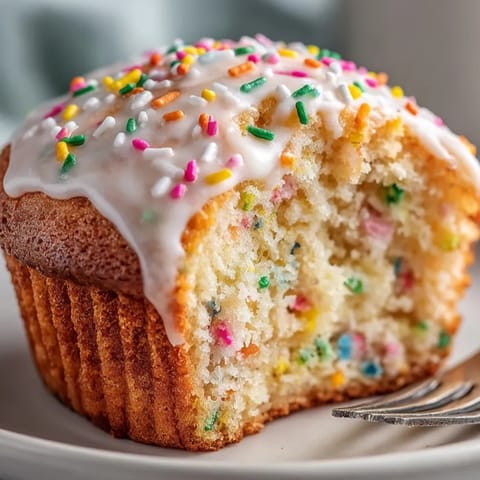 Warm Funfetti Yogurt Muffins fresh from the oven, inviting aroma, perfect for kids.