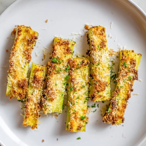 Crisp Garlic Parmesan Celery Sticks glistening with melted butter, a savory low-carb snack.