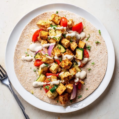 A delicious vegan viral recipe, showcasing golden tofu and colorful vegetables.  