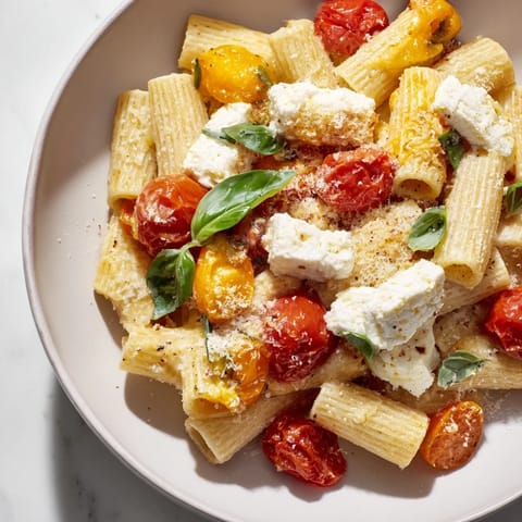 A bubbling baking dish overflowing with creamy Four-Cheese Baked Block Pasta, ready to serve and enjoy.