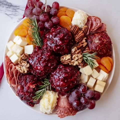 Bright red cranberry sauce dots a delicious Cranberry Wreath Platter beside savory salami and sharp cheddar cubes.