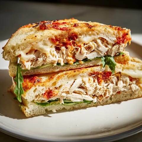 Imagine a golden, crispy Leftover Pizza Chicken Sandwich with fresh arugula and gooey cheese.