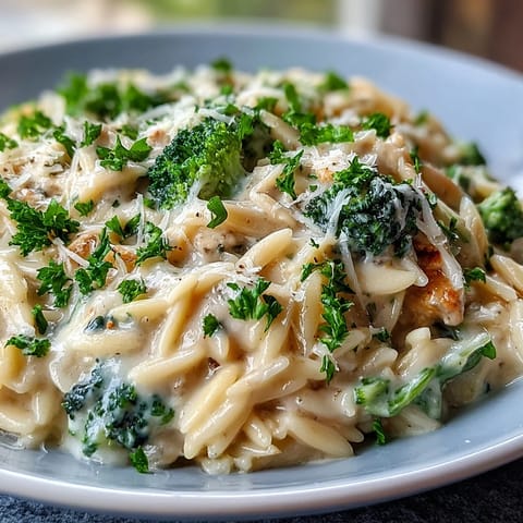 Creamy Garlic Turkey Broccoli Orzo