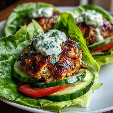 Juicy turkey burgers nestled in crisp butter lettuce and drizzled with creamy avocado ranch dressing.  