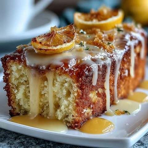 Moist citrus pound cake infused with limoncello liqueur and finished with tangy lemon glaze.