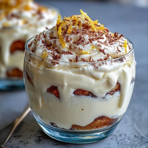 Zesty limoncello tiramisu cups with creamy mascarpone and ladyfinger layers, topped with lemon zest and white chocolate curls.