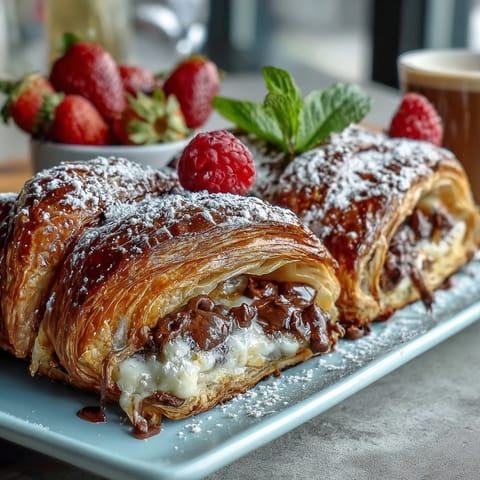 Elegant brunch spread featuring flaky croissants, seasonal fruit, and sparkling mimosas—perfect for Mother's Day morning.
