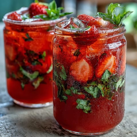 Refreshing strawberry basil lemonade mocktail pitcher with vibrant red strawberries, fresh green basil, and zesty lemon slices, perfect for summer parties.