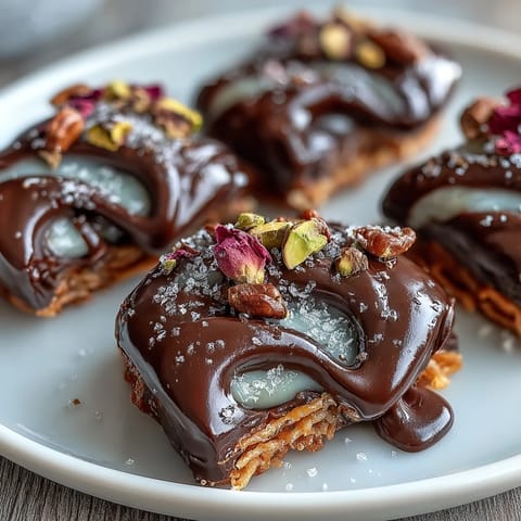 A lavish Dubai chocolate bark with golden kataifi, creamy pistachio filling, and rich dark chocolate.