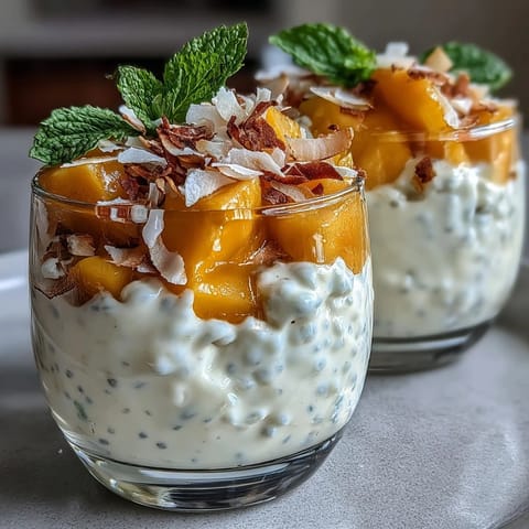 Creamy Skyr Protein Chia Pudding with vibrant mango, perfect for healthy breakfast indulgence.