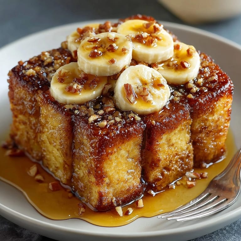 Imagine fluffy, sweet baked Banana Bread French Toast Bake, a comforting and delectable morning treat.