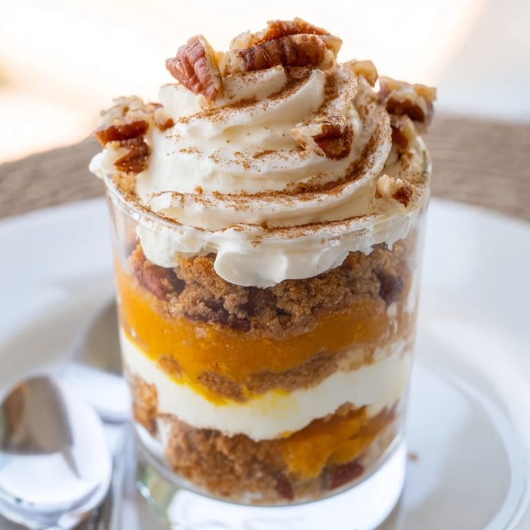 Colorful mini parfaits showcasing pumpkin, cheesecake, and graham crumbs for Thanksgiving joy.  