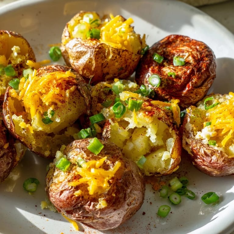 Savory smashed green onion potato bombs served hot, perfect for appetizers or side dishes.