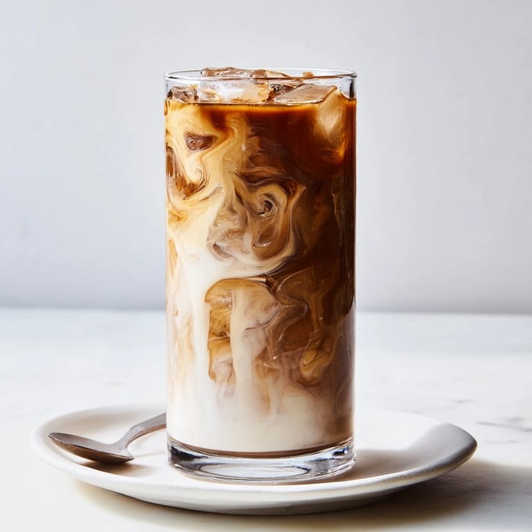 Rich and smooth tahini iced coffee served over ice, perfect for warm days.