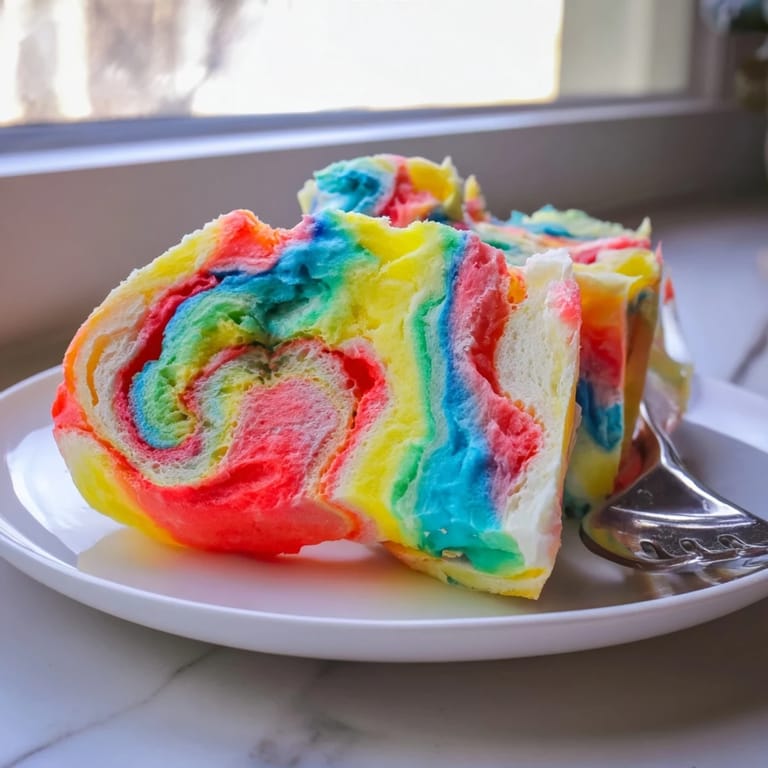 Vibrant layers of the Cloud Bread Rainbow Version, perfect for fun party snacks.  