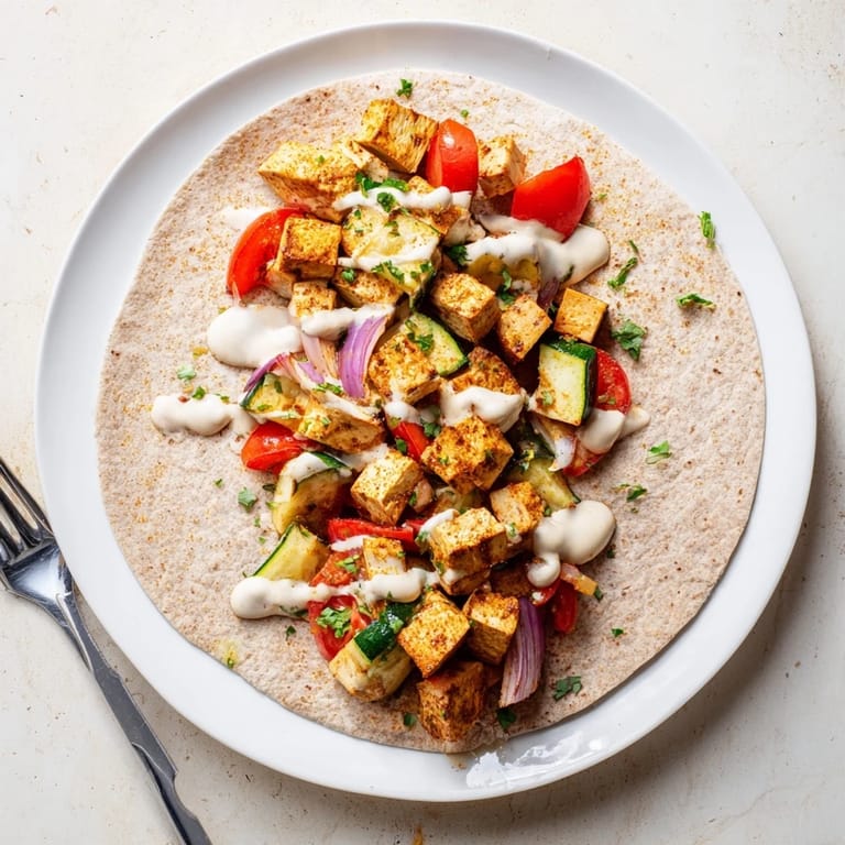 A delicious vegan viral recipe, showcasing golden tofu and colorful vegetables.  