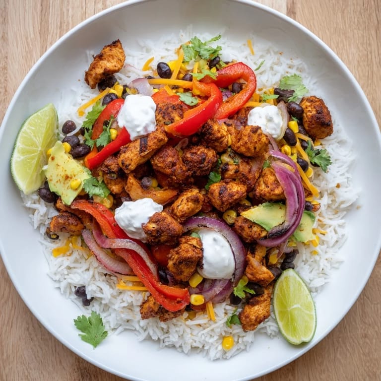 Sizzling Sheet Pan Chicken Burrito Bowls offer a delightful, healthy Tex-Mex dinner, showcasing roasted ingredients.