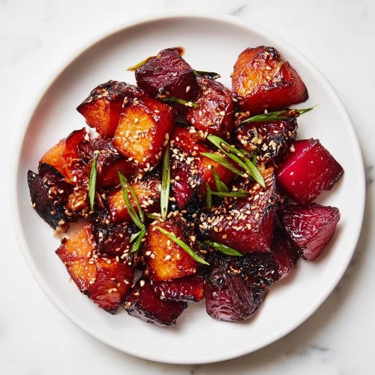 Aromatic, roasted Miso Roasted Winter Vegetables with a rich miso glaze, perfect for a warming side dish.