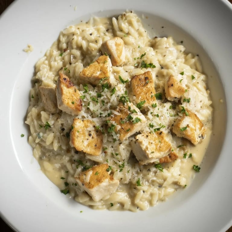 Golden chicken and orzo pasta swim in a rich Cajun Alfredo sauce of the One-Pot dish.