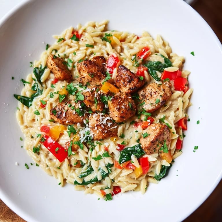 Savor the aroma of creamy, zesty One-Pot Cajun Chicken Alfredo Orzo, a complete dinner ready in one pot.