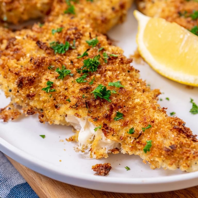 These baked Garlic Parmesan Chicken Tenders look tender, with a savory garlic butter glaze over golden breading.